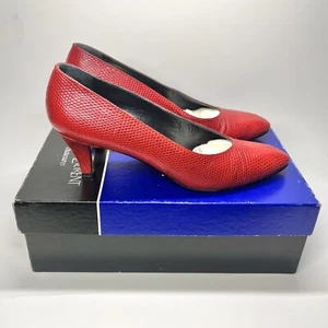 Vintage YVES SAINT LAURENT Red Lizard Women's Sz 6 N Heels Pumps With Box Read - Picture 1 of 14