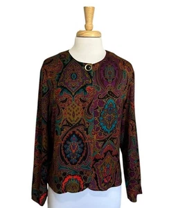 Unique Vintage 90s Batik Paisley Women's 12 Button Down Blouse Top Purple - Picture 1 of 6