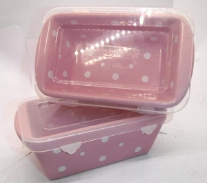 Temptations by Tara Pink Polka Dot Mini Loaf Pans w/ Lids – Set of 2 - Picture 1 of 3