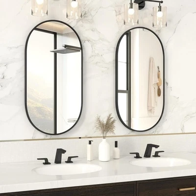 2 Pack Oval Bathroom Mirror 24" x 36", Brushed Metal Thin Frame Bathroom Mirr... - Image 1 of 4