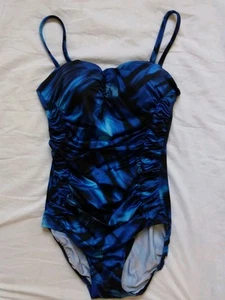Longitude One Piece Swimsuit Colorful Tie Dye Design Blue Ruched Women’s Size 8 - Picture 1 of 12