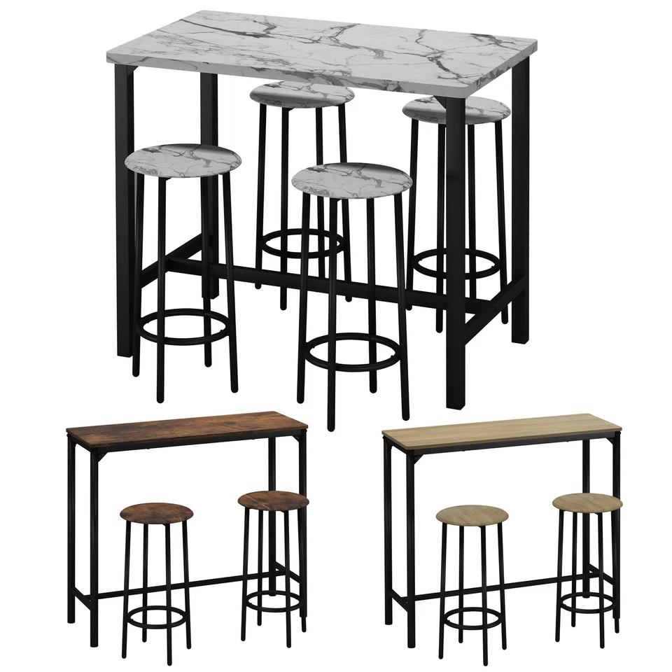 CANCUN Bar Table & 2/4 Stools Set Kitchen Dining Breakfast Industrial Furniture - Image 1 of 1