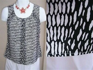 Chico's silky satin tank top cami 0 XS S 4 6 stretch black & white shell blouse - Picture 1 of 8