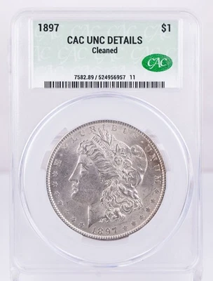 Certified 1897 Morgan Silver Dollar CAC UNC Details Silver $1  - Image 1 of 4