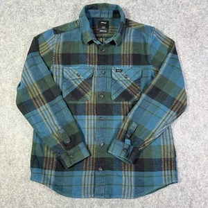 RVCA Long Sleeve Flannel Shirt Boy/Youth's Sz Large Hunter Green Plaid Button Up - Picture 1 of 11