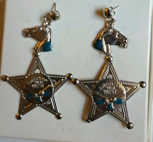 Pendientes colgantes American Wild West Horse Sheriff tono plata azul #R97 - Imagen 1 de 4