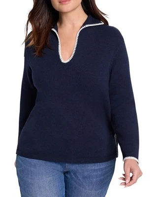 NIC + ZOE Plus Blanket Stitch Sweater Womens Size 3X Dark Indigo NEW $149 - Image 1 of 4