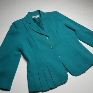 Le Suit Essentials Jacket Womens 8 Teal Pintucked Tailored Work Formal Career - Picture 1 of 15