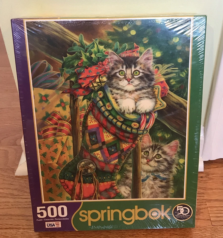 Springbok Puzzle Christmas Stocking Curiosity Kittens 500 Piece Factory