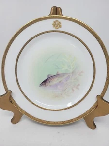 LENOX Signed Fish Plate W.H. Morley hand painted Gold Rim 9" Spanish Mackeral - Picture 1 of 13