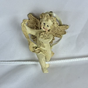 Vintage Christmas Cherub Angel Ornament Cream w/Flower Bouquet and Crown - Picture 1 of 7
