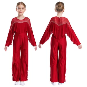 Kids Girls Rompers Jazz Overalls Party Jumpsuit Chacha Leotard Latin Bodysuit - Picture 1 of 70