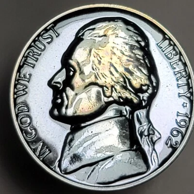1962 GEM PROOF BLUE TONED BU JEFFERSON NICKEL - Image 1 of 4