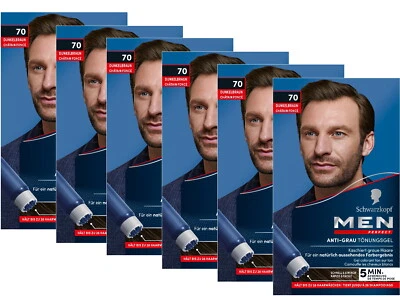 Schwarzkopf Men Perfect Anti-Grau Tönungs-Gel 70 Dunkelbraun Haarfarbe, 6x 80 ml