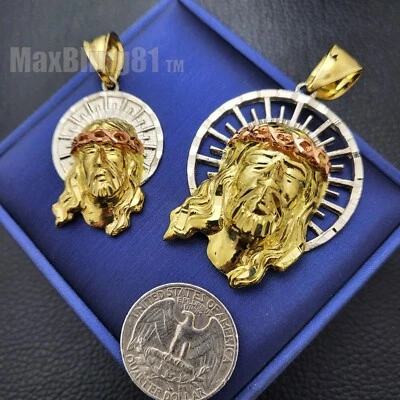 AAA+ COLGANTE DE LATÓN DE ALTA GAMA CHAPADO EN ORO JESÚS BLING RELIGIOSO HIP HOP Foto 1 de 2