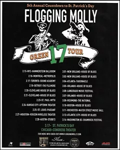 Flogging Molly 2008 verde 17 fechas de gira 8 x 11 folleto publicitario impresión de anuncios - Imagen 1 de 3