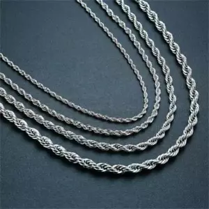 Collana catena argento corda intrecciata acciaio inox uomo donna 2/2,5/3/4/5/7/9/mm - Foto 1 di 6
