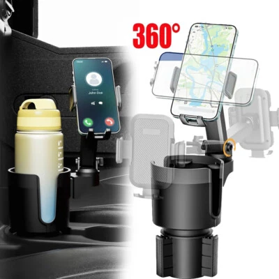 360°Rotation Car Auto Cup Holder Phone Mount 2in1 Cup Bottle Expander Adapter - Image 1 of 4