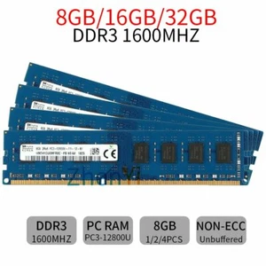 32GB 16GB 8GB 1600MHz DDR3 PC3-12800U 240Pin DIMM Desktop Memory SKHynix Lot BT - Picture 1 of 15