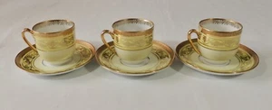 3 Ovington Bros New York Gold Trim Encrusted Tea Cup & Saucer EUC - Picture 1 of 8