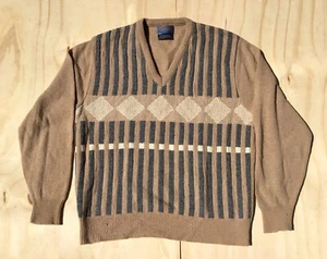 Pendleton Maglione Uomo Pura Lana di Agnello Vergine Vintage Retrò Scollo a V Tg.: XL Tan - Foto 1 di 5