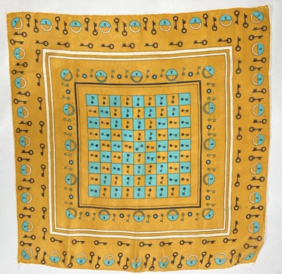 Bufanda vintage años 40 50 pañuelo pañuelo pañuelo bolsillo cuadrado para hombre cerradura y llave dorado verde azulado Foto 1 de 4