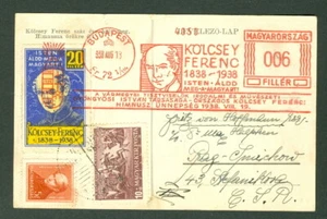 HÚNGARA 1938, tarjeta Ferenc con cancelación y etiqueta de medidor especial, en muy buen estado - Imagen 1 de 2