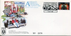 1985 Australian Grand Prix - Commemorative cover & postmark APM16580 STAMPEX 86 - Picture 1 of 4