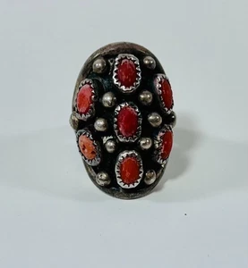 BEN TOUCHINE Vintage Ring Sterling Silver Coral Navajo Native American Sz. 7 - Picture 1 of 4