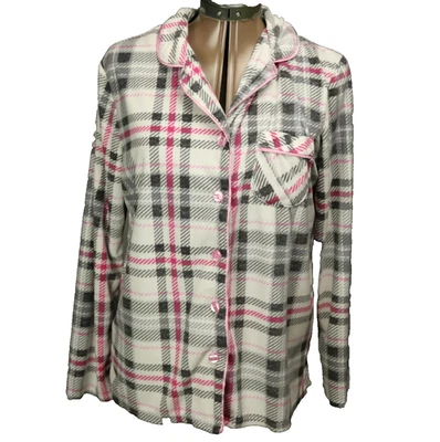 Camisa para dormir Nautica de lana a cuadros con botones manga larga gris rosa blanco L 14/16 Foto 1 de 4