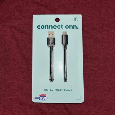 Onn. 10ft USB to USB-C Cable, Black, Compatible with USB-C Devices - Image 1 of 2