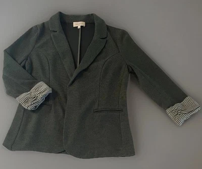 Chaqueta Blazer Skies Are Azul Para Mujer Verde Talla Pequeña Puño a Rayas Carrera Informal Foto 1 de 4