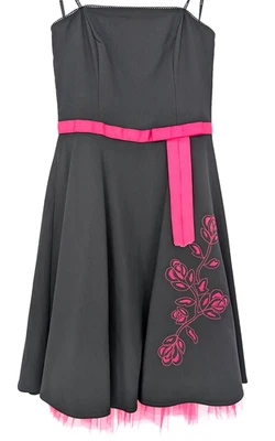 VTG 90s Y2K Rampage Black Strapless Tulle Floral Embroidered Whimisgoth  Dress - Image 1 of 4