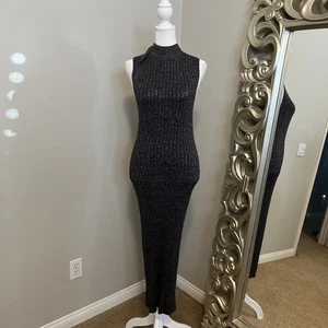 House Of Harlow Grey/Black Marled Mockneck Sleeveless Maxi Dress Size XSmall - Picture 1 of 10