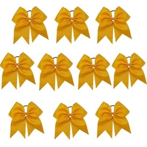 Cheer Bows 10 Gold Large 7" Girls Hair Bow w Ponytail Holder Ribbon Band Tie New - Picture 1 of 11