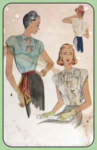 Misses BLOUSE 2 Keyhole Styles Cap Sleeve RARE McCall 6818 Vtg 1947 Sew Pattern - Picture 1 of 3