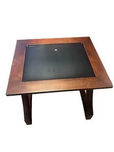 real space coastal Ridge Collection Wood Glass Open File Table 31.15w 21.18h 19. - Picture 1 of 5