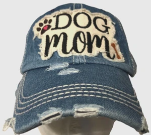 Dog Mom Distressed Blue Denim Pet Animals Strapback Hat Cap One Size New - Picture 1 of 2