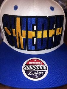 SWEDEN Block Letter Flag Baseball Cap Olympic 80’s Style Hat Zephyr SnapBack Adj