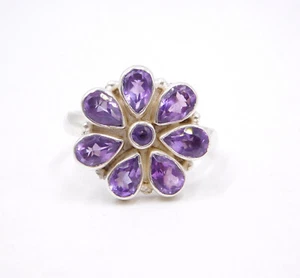 5.20 GM 925 Argento Sterling Naturale Ametista Taglio Gemma Sottile Anello 8 " - Foto 1 di 5