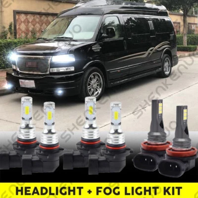 Combo de faros LED de haz alto bajo + bombillas antiniebla para GMC Savana 2500 1996-2015 Foto 1 de 4
