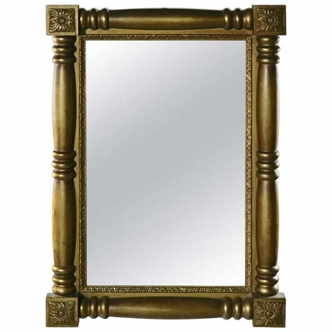 Antique American Empire Column and Rosette Giltwood Wall Mirror, 19th Century Cover