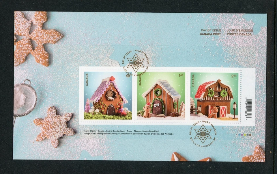 Canada 2024 Gingerbread Houses S/S Christmas Official First Day Cover Reindeer - Image 1 of 1