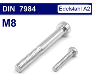 M8 Zylinderschrauben DIN 7984 - niedriger Kopf - Edelstahl V2A A2 - Zylinderkopf - Bild 1 von 4