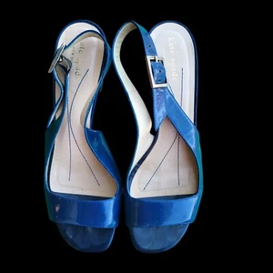 Kate Spade New York Sandals Women's 9B Blue Patent Leather Slingback Block Heel - Picture 1 of 7