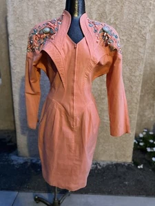 Moza 80s Vintage Dress Beaded  & Embroidered Cotton Dress Sz 7/8 - Picture 1 of 12