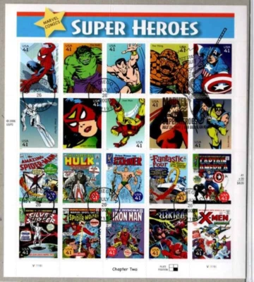 DC Comic Super Heroes & Marvel Super Heroes FDC Stamp Sheets - Lot of 2 - Image 1 of 2