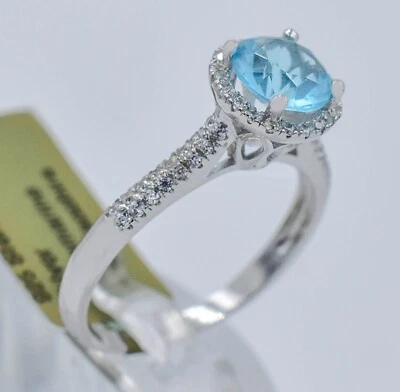 LAB CREATED  1.88 Cts BLUE  TOPAZ  & WHITE SAPPHIRE RING .925 Silver - NWT - Image 1 of 4