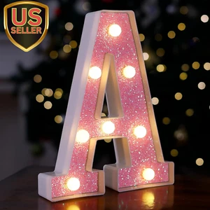 LED Letter Lights Pink Glitter Marquee Letters Light up Alphabet Letters Sign... - Picture 1 of 7