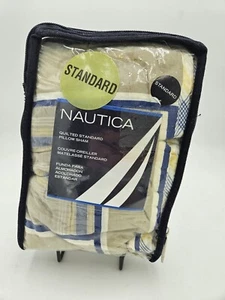 New Nautica HIGHLAND Quilted Standard Sham Blue Tan Plaid - Picture 1 of 2
